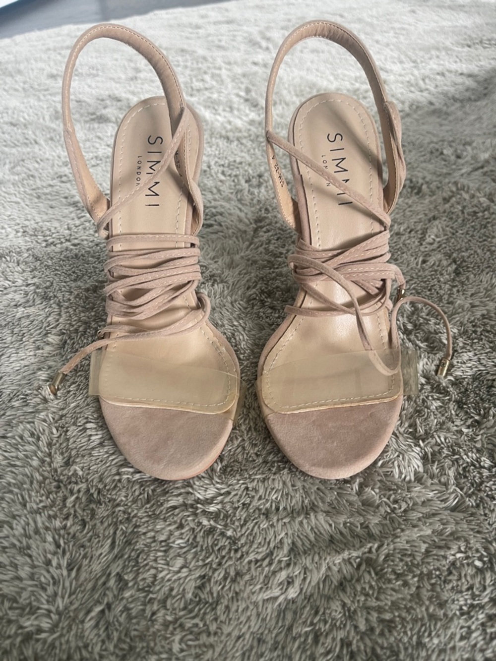 Nude Lace-Up Block Heel Sandals